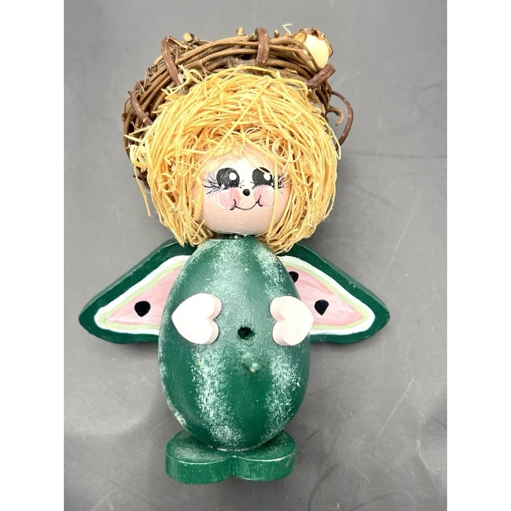 Wooden Angel Birdhouse Watermelon Hand painted Handmade Cottagecore Country Cute